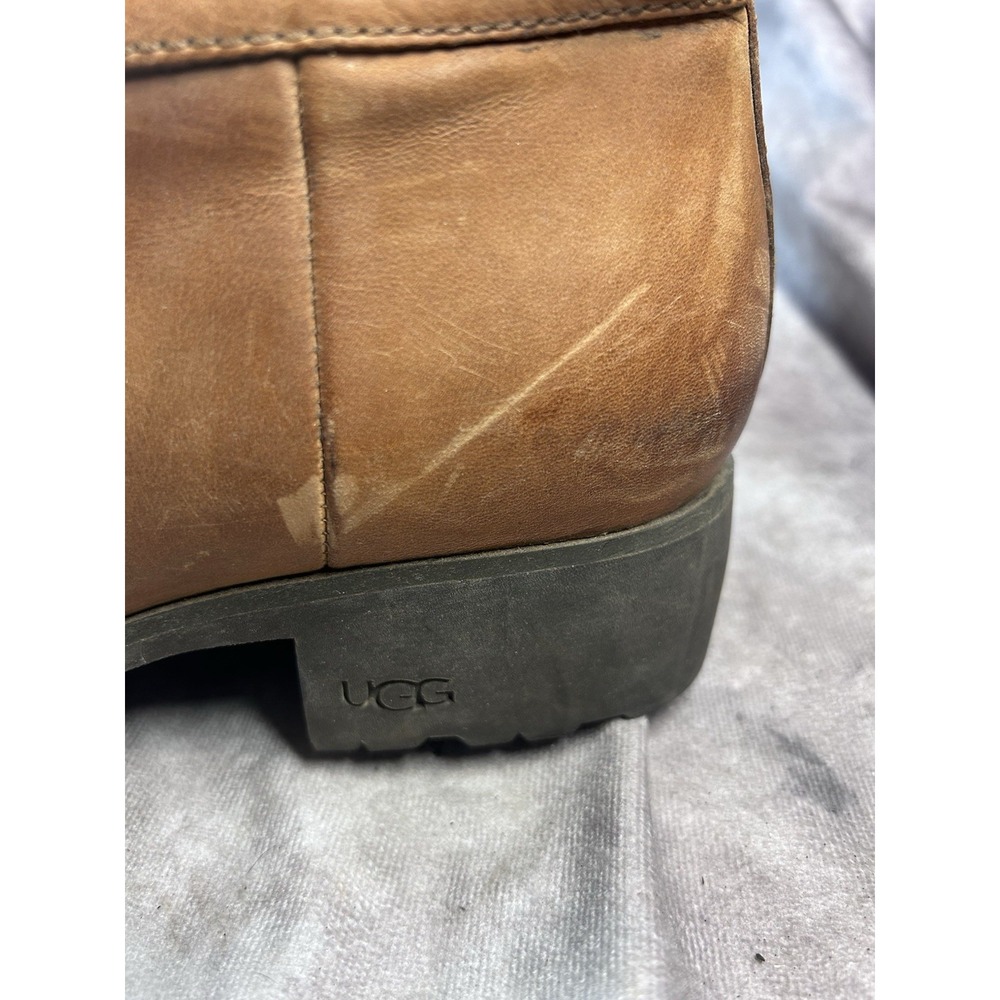 UGG Australia Women's 9.5 Brown Leather Tall Riding Boots Shearling Lined - Picture 4 of 7